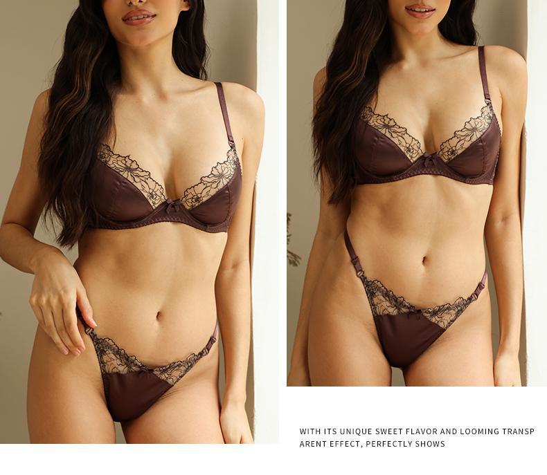 European and American Cross-Border Sexy Lingerie French Style Sexy Lace Bra Satin Color Large Bust Minimizer Push-Up Bra Set