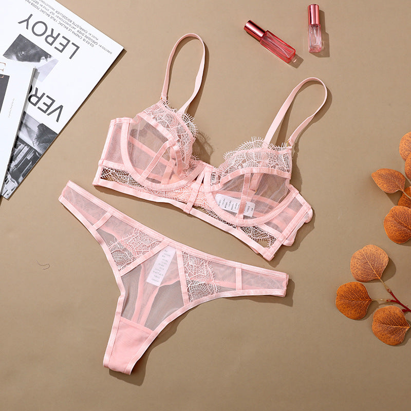 French Semi-Transparent Lace Lingerie Set Bra Sexy Pure Desire Hollow Bra Women's Push-Up Wholesale