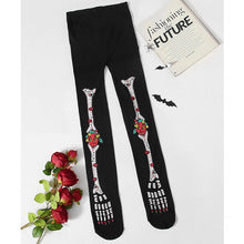European and American Plus Size New Halloween Women's Clothing Rose Print Skull Jumpsuit Printed Slim Fit Thin Base Pants
