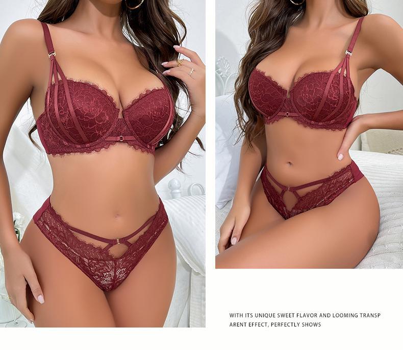 European and American Sexy Lingerie Eyelash Lace Small Chest Enhancing Push-Up Bra Anti-Sagging Side Breast Collection Bra Set
