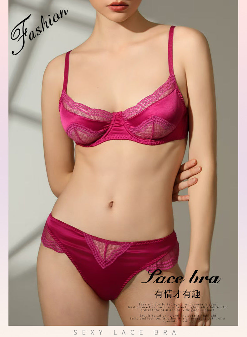 European and American Cross-Border Sexy French Lingerie Women Satin Lace Bra Large Bust Minimizer Anti-Sagging Lingerie Set