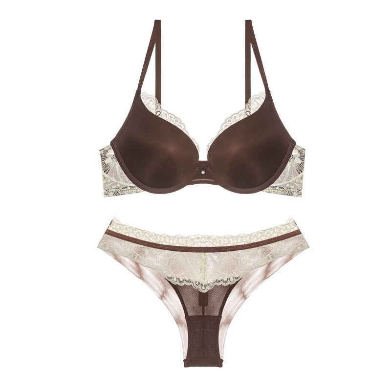Amazon European and American French Style Sexy Lingerie Set Lace Satin Small Chest Push-Up Big Chest Minimizer Lift Bra