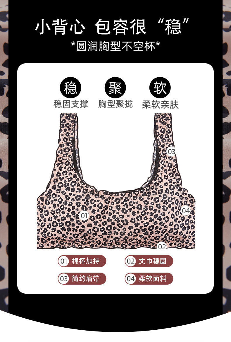 Cross-border foreign trade2025New Leopard Print Thin Bra Summer Insertable Breathable Lift Comfortable Pure Cotton Bra Set