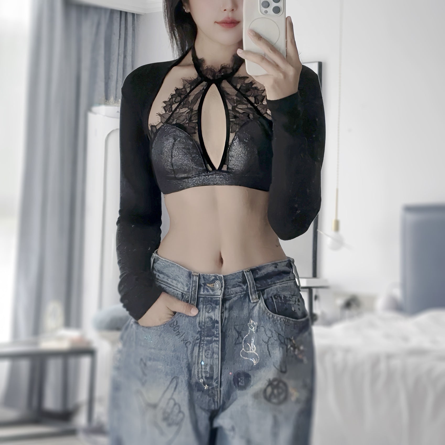 French Style Sexy Lingerie Summer Thin Halter Neck Lace Bra Vest Style Large Bust Minimizer Plus Size Bra
