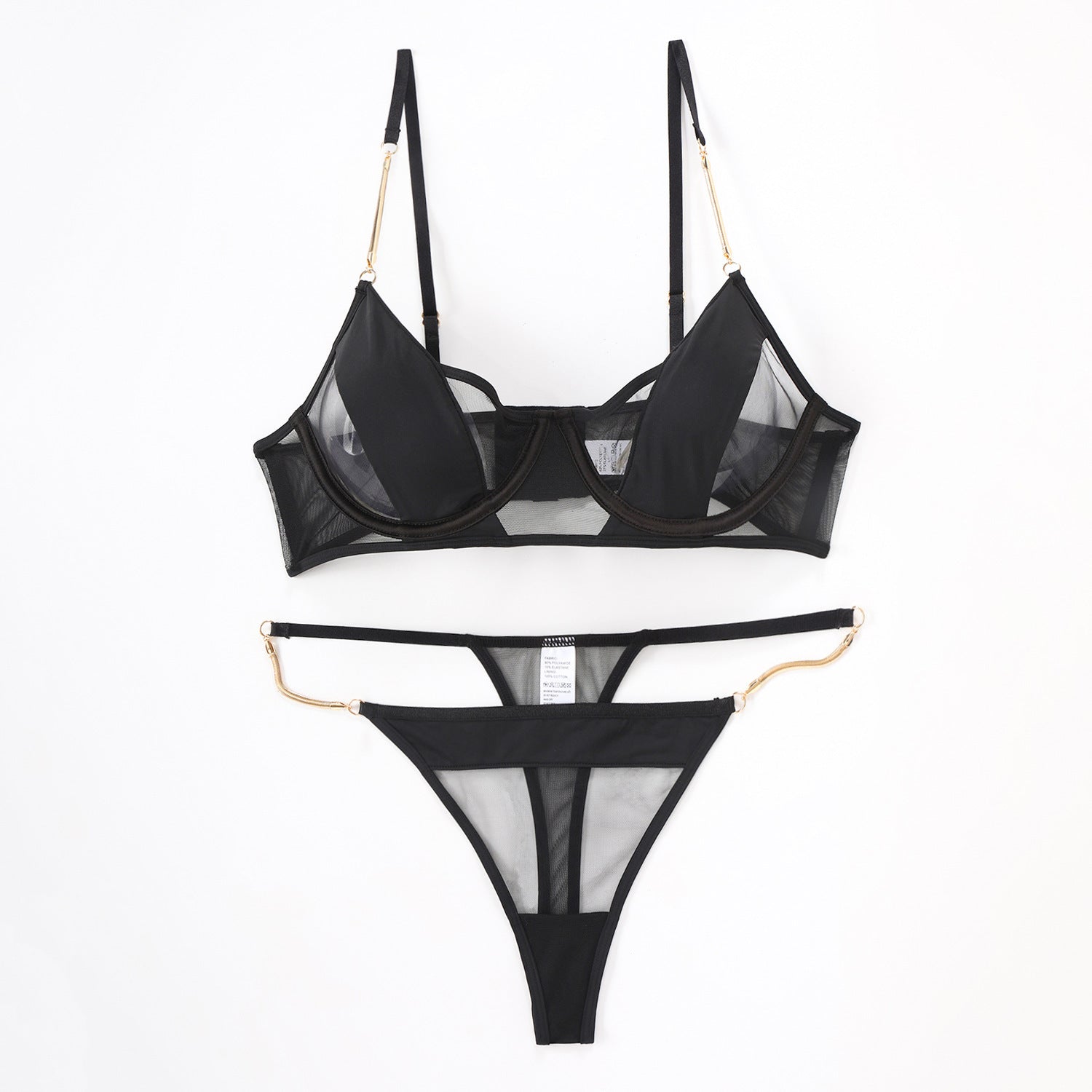 Cross-Border Sexy Lingerie Thin See-Through Mesh French Style Bra Large Bust Minimizer Plus Size Bra and Thong Set