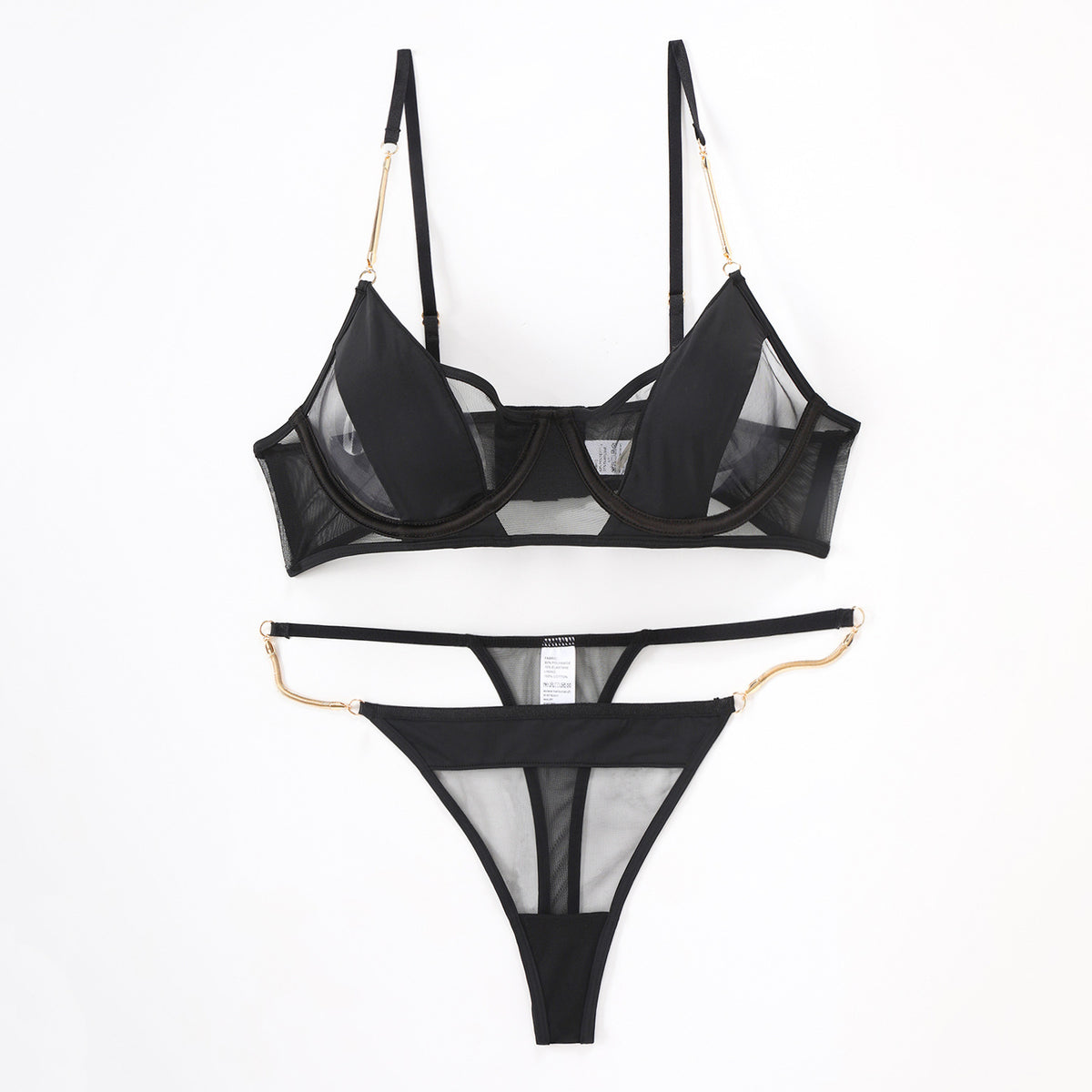 Cross-Border Sexy Lingerie Thin See-Through Mesh French Style Bra Large Bust Minimizer Plus Size Bra and Thong Set