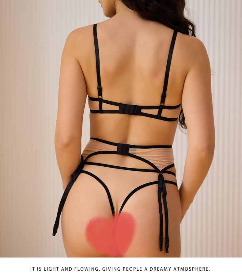 European and American French Style Sexy Lingerie Ultra-thin See-through Lace Bra Large Bust Minimizer Anti-sagging Plus Size Bra Three-piece Set