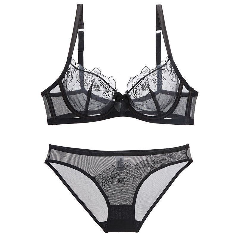 New French Style Sexy Lingerie for Women Lace Embroidery Ultra-thin Semi-transparent Hot Pure Desire Style Temptation Bra Set