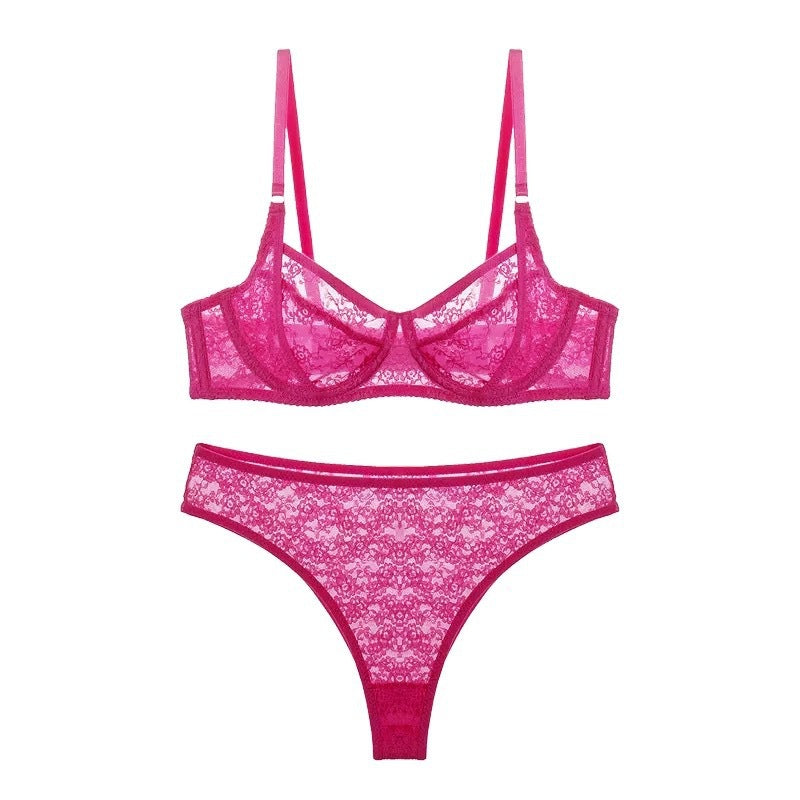 European and American French Style Sexy Lingerie for Women Ultra-thin See-through Lace Bra Set Large Bust Minimizer Anti-sagging Bra