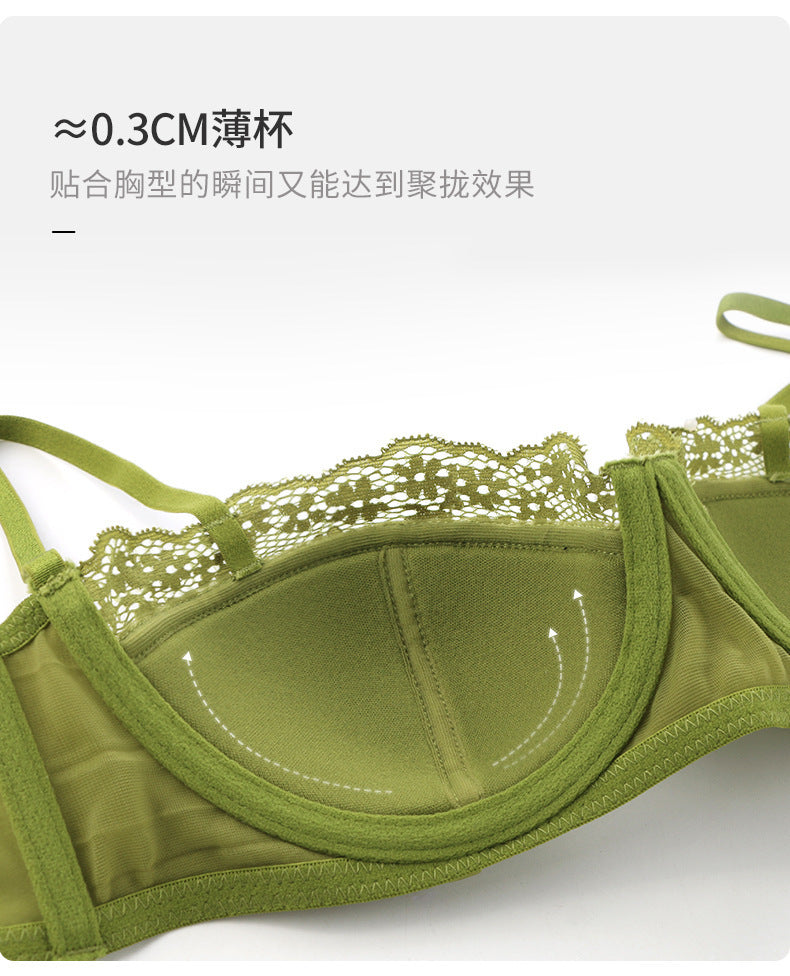 Cross-Border Hot-Selling French Lace Lingerie Women Sexy Thin Satin Large Bust Minimizer Anti-Sagging Bra Set
