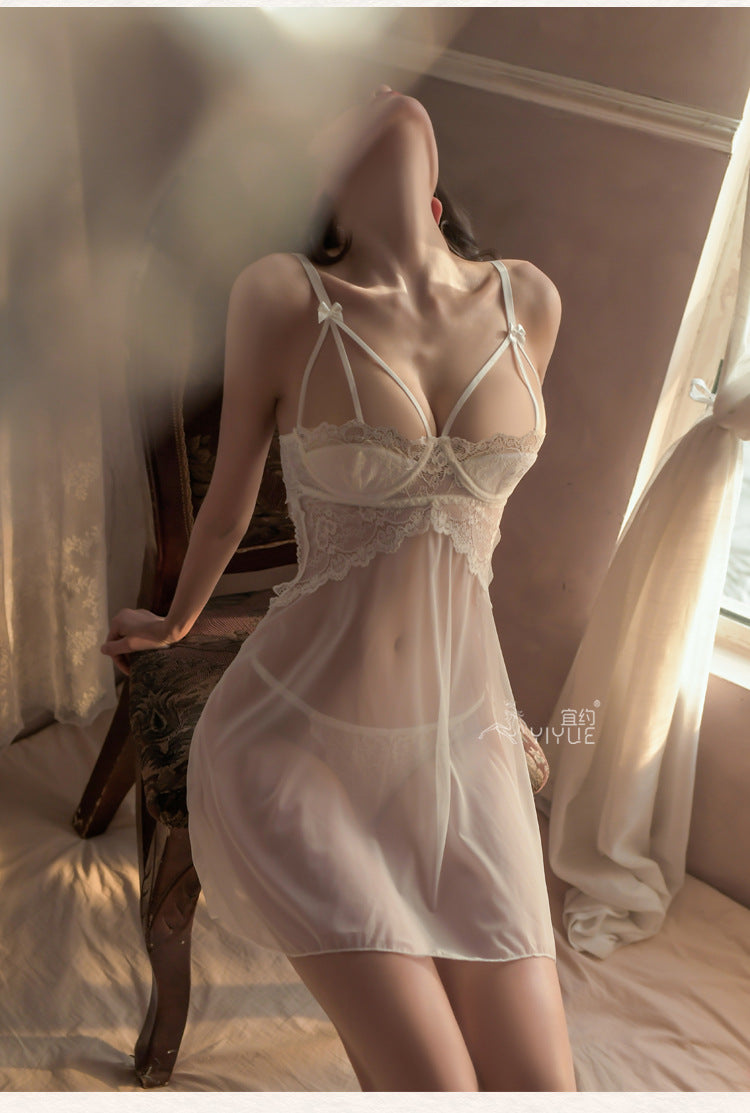 Yiyue Sexy Lingerie Sexy Strap Lace Temptation Nightdress for Women with Underwire, Push-Up, and Chest Pads for Small Busts8337