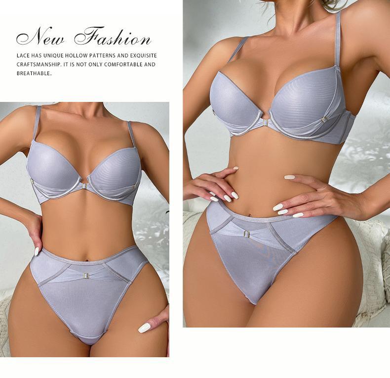 Cross-Border European and American Style French Bra for Women, Mesh Smooth Lace Sexy Lingerie, Large Bust Minimizer, Anti-Sagging Bra Set