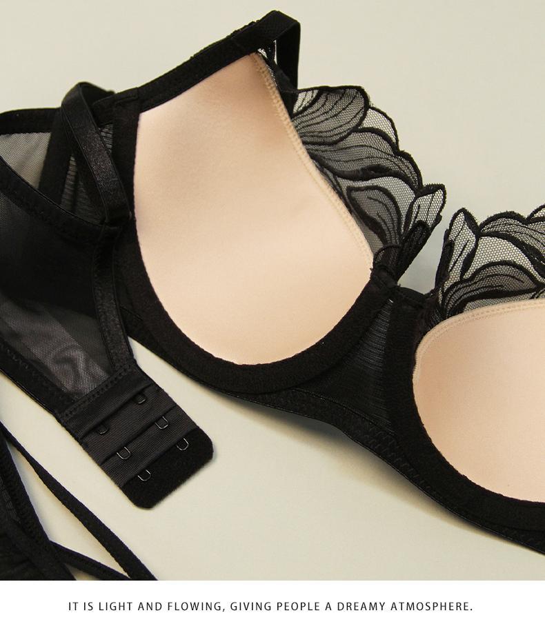Cross-Border Sexy Lace Embroidery Underwear Summer Thin Cotton Large Bust Minimizing French Style Underwear Anti-Sagging Plus Size Bra