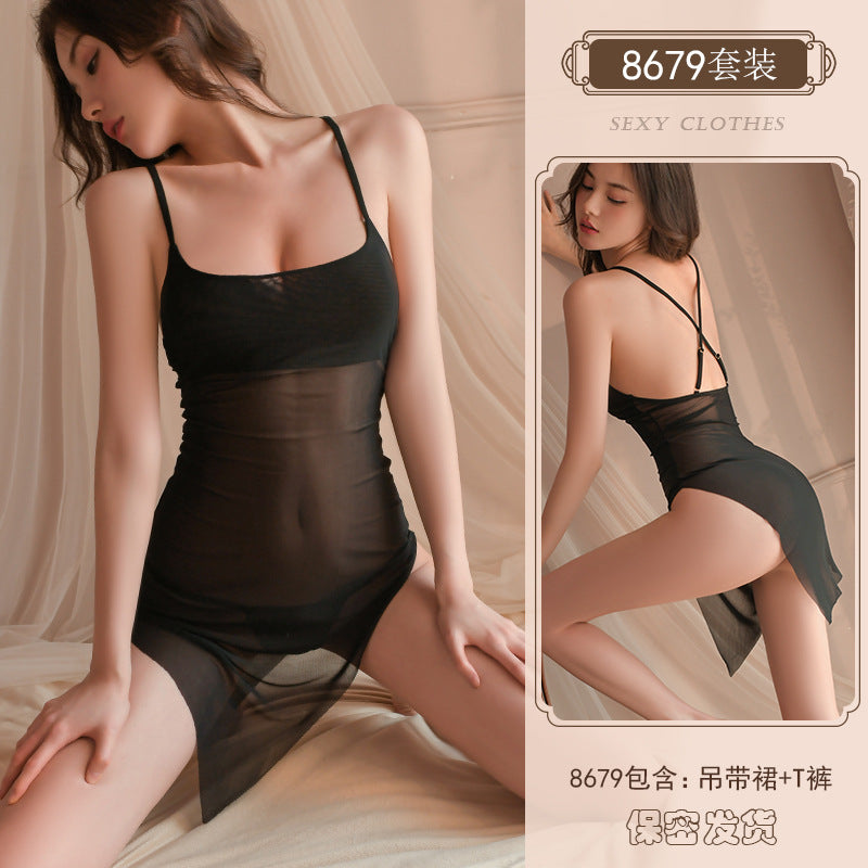 Yiyue Sexy Lingerie Sexy Strap Nightdress Hot See-through Thin No-take-off Pajamas Passion Small Chest Uniform8679