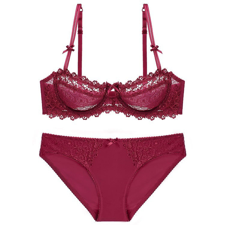 European and American Sexy Bra Set Ultra-thin Semi-transparent Half Cup Lace Bra Small Chest Push-up Anti-sagging Plus Size Bra