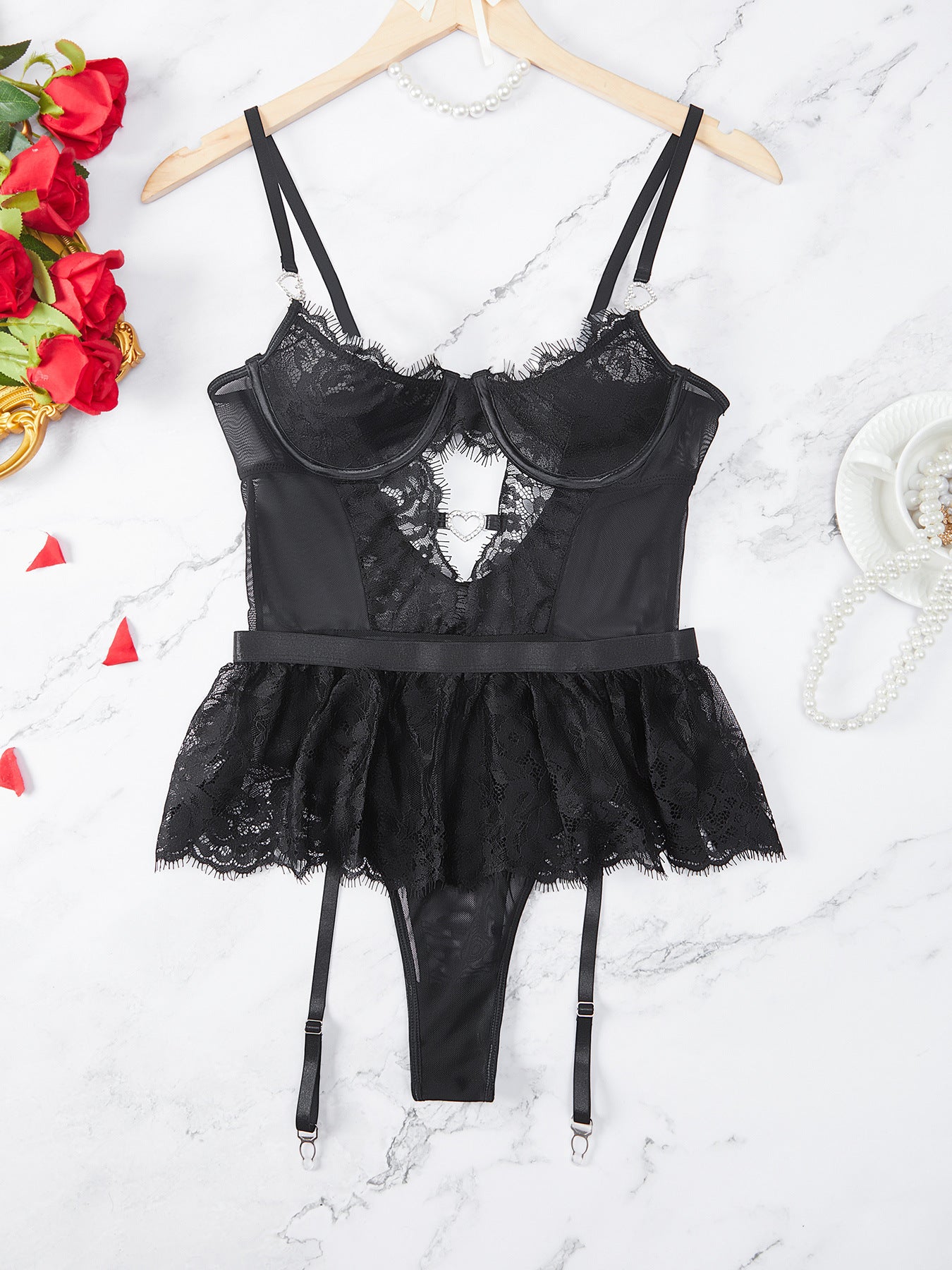 Cross-Border Foreign Trade Hot-Selling Sexy Lingerie Set Lace Embroidery See-Through Passion Uniform Temptation One-Piece Lingerie