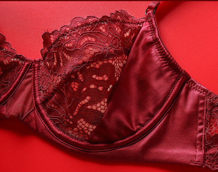 Cross-Border French Style Lingerie Sexy Lace Big Chest Minimizer Side Breast Collection Anti-Sagging Temptation Garter Stockings Bra Three-Piece Set