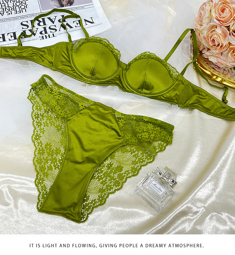 Cross-Border European and American Style French Lingerie Women Sexy Thin Lace Satin Bra Large Bust Minimizer Anti-Sagging Bra Set