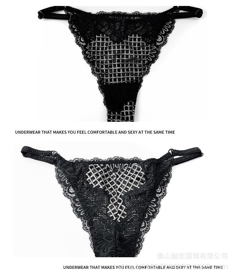 Cross-Border European and American Style French Lingerie Sexy See-Through Mesh Lace Plaid Large Bust Minimizer Push-Up Bra Set