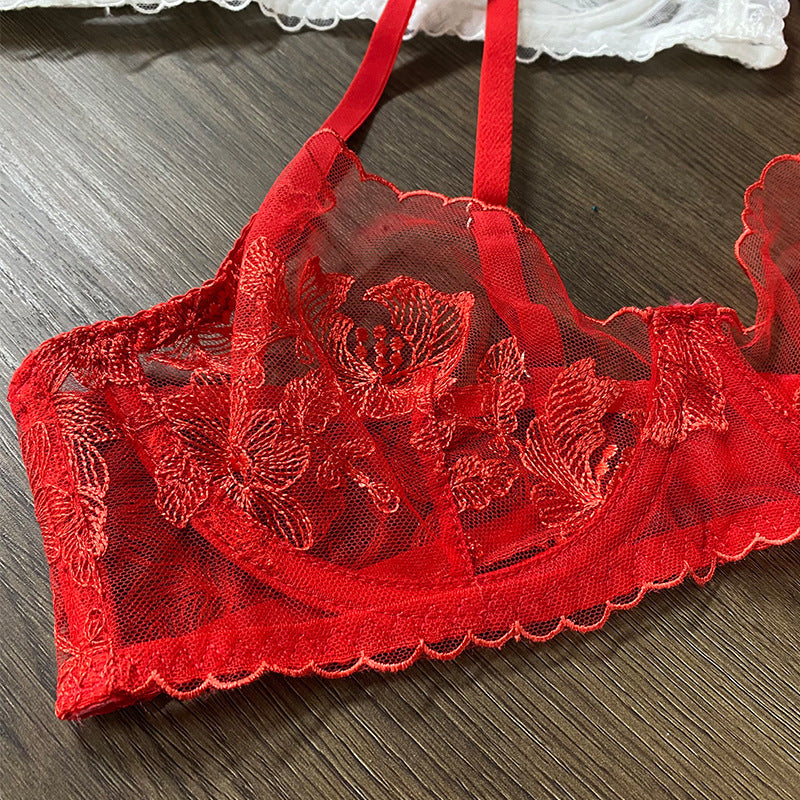 European and American Cross-Border French Style Sexy Lingerie Set Ultra-Thin See-Through Lace Temptation Big Bust Minimizer Bra Erotic Lingerie