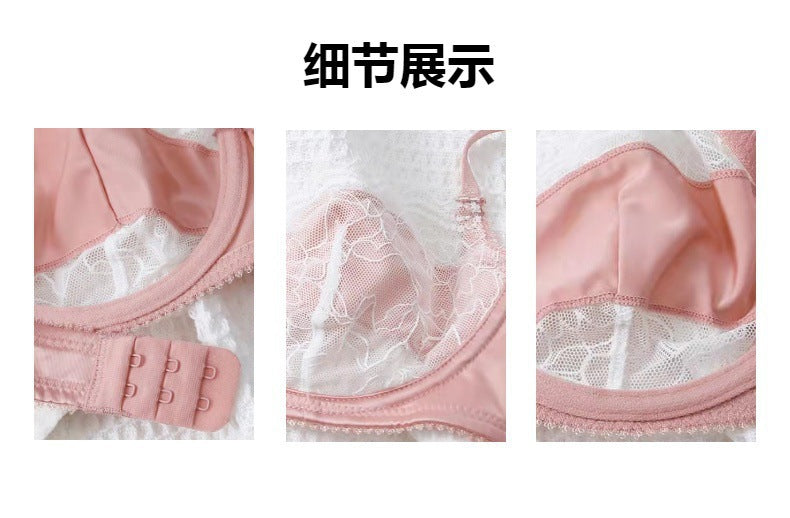 European and American Cross-Border Hot-Selling Sexy Lingerie for Women Ultra-Thin See-Through Large Bust Minimizing French Lace Erotic Bra Set