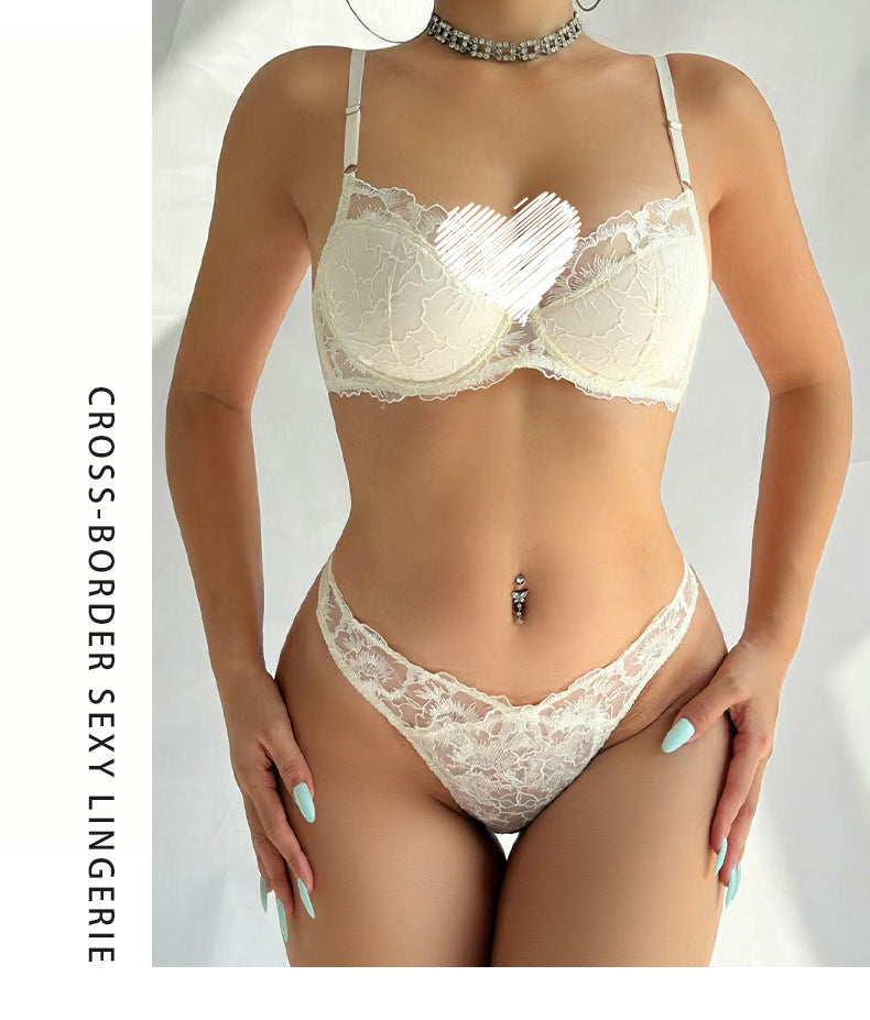 Cross-Border European and American Sexy Lingerie French Style Thin Jacquard Embroidery Lace Lingerie Large Bust Minimizer Anti-Sagging Bra