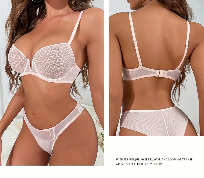 Cross-Border French Lace Lingerie Sexy Honeycomb Pattern Ultra-Thin Soft Underwire Bra Large Bust Minimizer Plus Size Bra Set