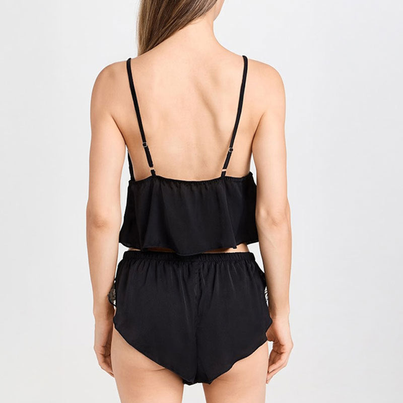 Foreign Trade Cross-Border Sexy Satin Nightdress Summer Thin Style V Comfortable Lace Pajama Set with Camisole and Shorts