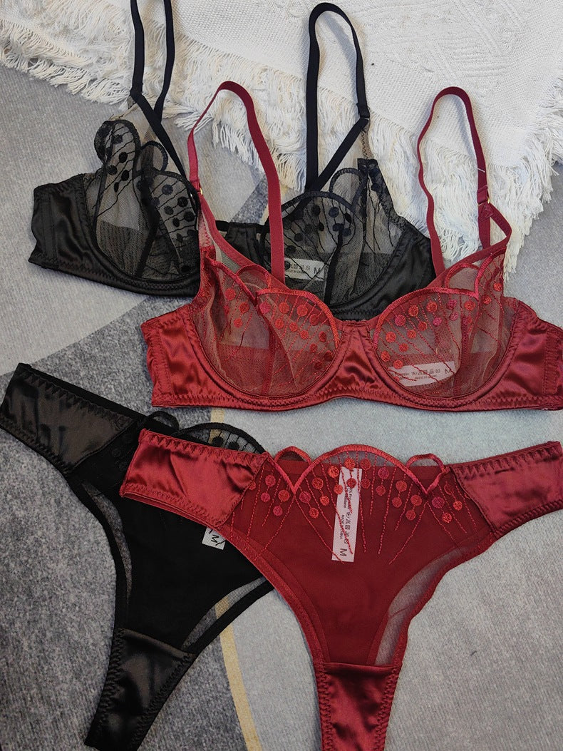 Cross-Border French Style Lingerie for Women, Ultra-Thin Jacquard Lace Sexy Lingerie, Large Bust Minimizer, Anti-Sagging Bra Set