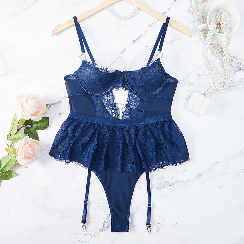 Cross-Border Foreign Trade Hot-Selling Sexy Lingerie Set Lace Embroidery See-Through Passion Uniform Temptation One-Piece Lingerie