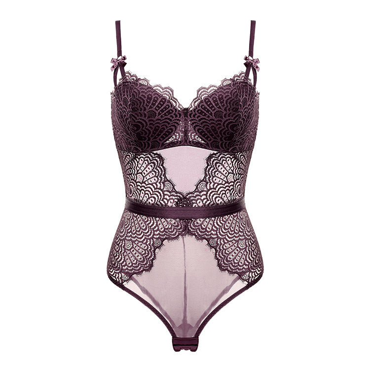 Cross-Border Small Chest Push-Up Breathable Shaping Bodysuit with Bra Sexy Lace Women's Underwear