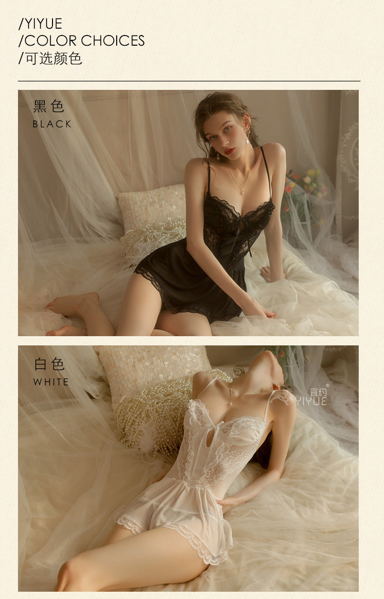 Yiyue Sexy Lingerie Sexy Strap Lace Temptation Nylon Mesh Thin Transparent Hot Hollow Nightdress8462