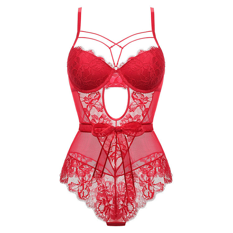 French Style Sexy Bodysuit Temptation Bow Transparent Lace European and American Tight Sexy Jumpsuit