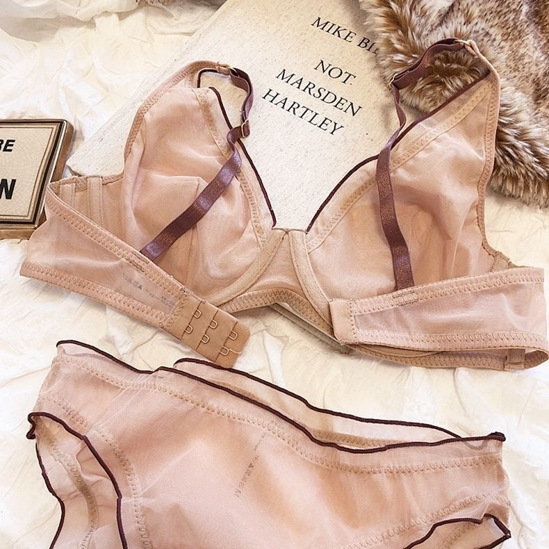 Cross-Border Hot-Selling Sexy Lingerie Ultra-Thin Mesh Large Bust Minimizer Side Breast Collection Anti-Sagging Bra Sexy Lingerie Set