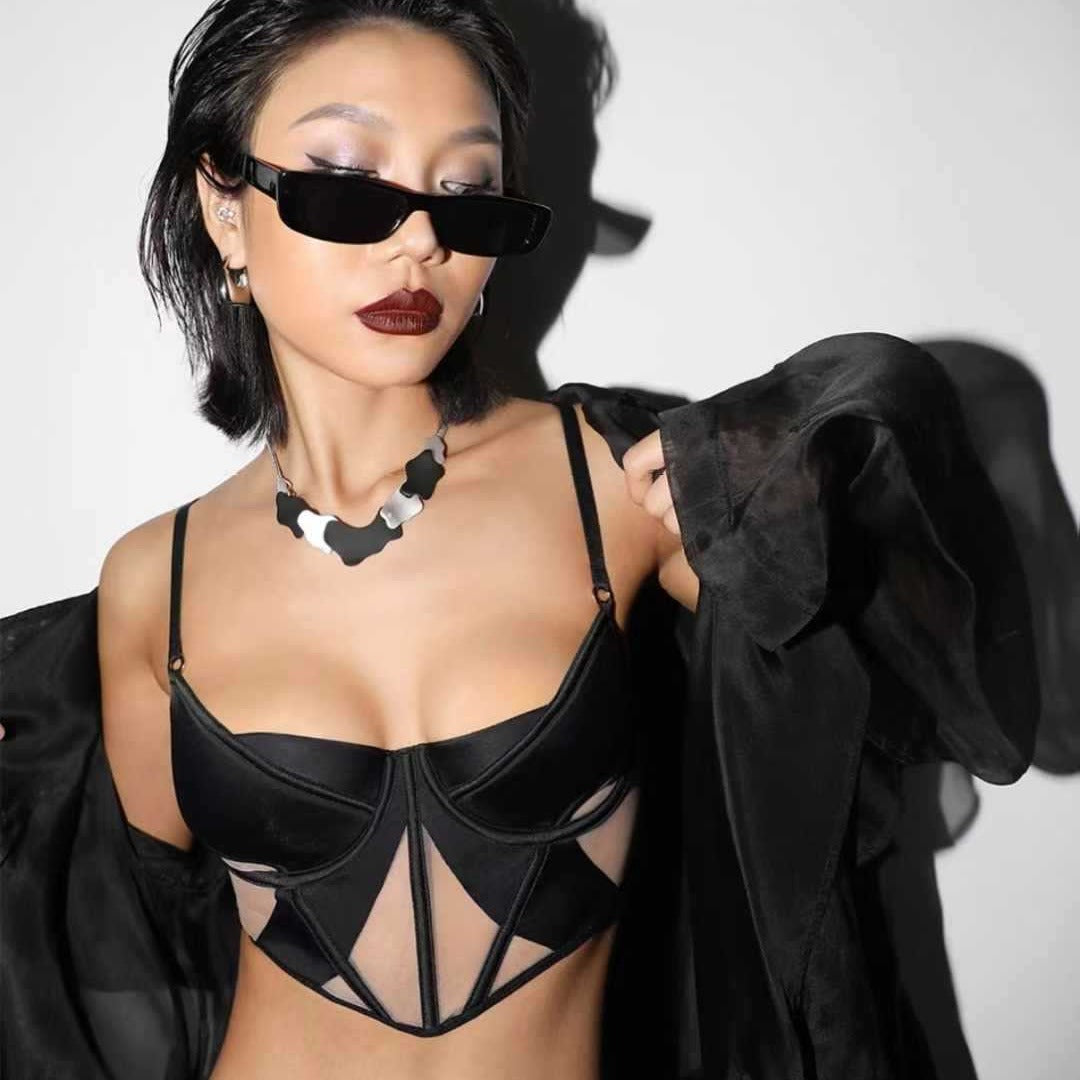 Cross-Border Sexy Lingerie for Women French Style Thin Cotton Smooth Mesh Fishbone Bra Set for Large Bust Minimizing Anti-Sagging Bra Set