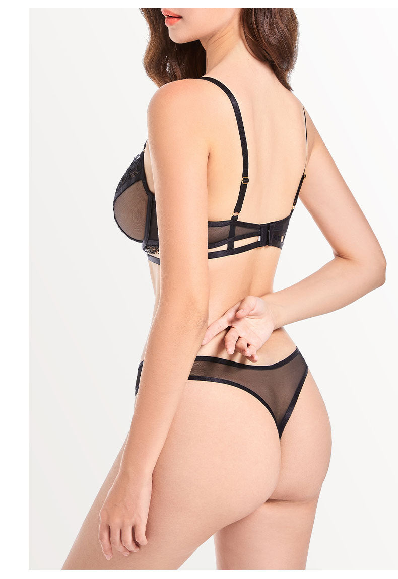 French Semi-Transparent Lace Lingerie Set Bra Sexy Pure Desire Hollow Bra Women's Push-Up Wholesale