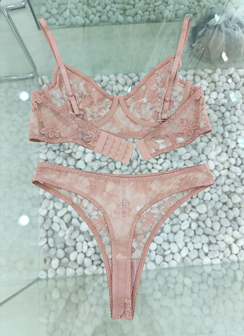 2025New French Lace Plus Size Push-Up Anti-Sagging Bra Set Sexy Ultra-Thin Large Bust Minimizer Bra