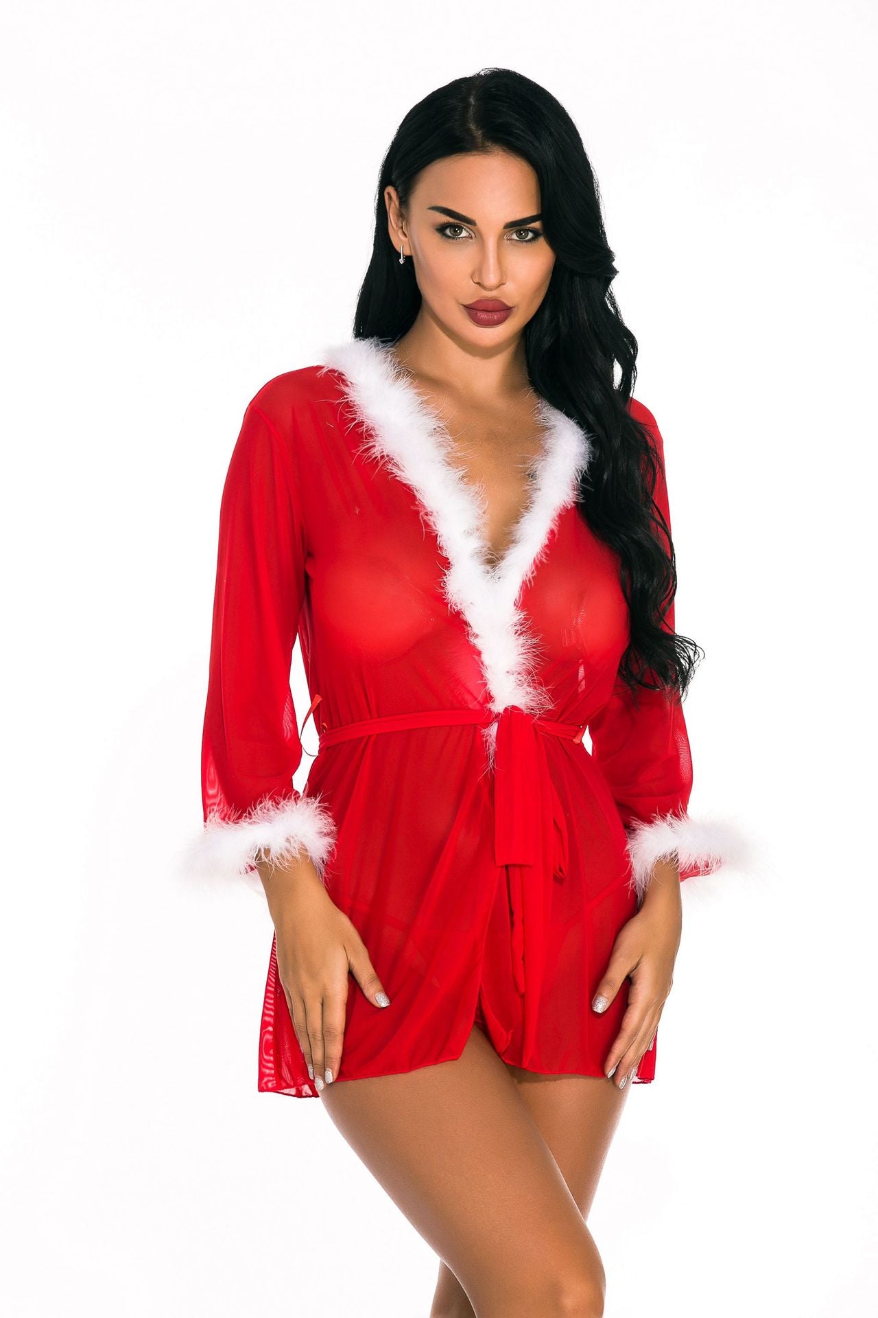 Christmas outfit see-through lace mesh two-piece set European and American Cross-Border Manufacturer Supply Sexy Lingerie Uniform Temptation