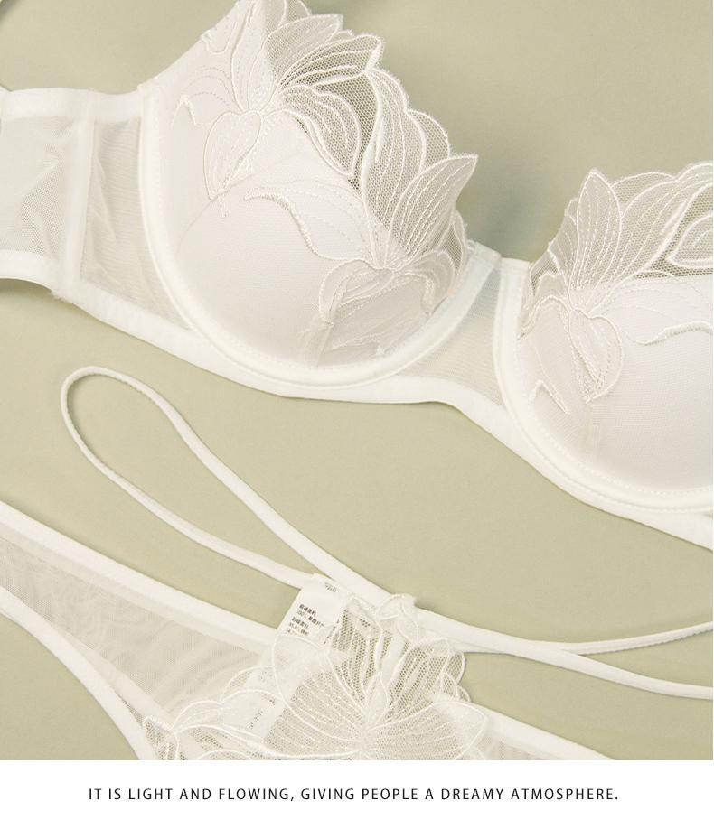Cross-Border Sexy Lace Embroidery Underwear Summer Thin Cotton Large Bust Minimizing French Style Underwear Anti-Sagging Plus Size Bra