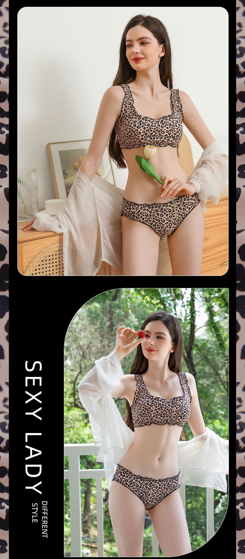 Cross-border foreign trade2025New Leopard Print Thin Bra Summer Insertable Breathable Lift Comfortable Pure Cotton Bra Set