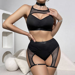 Sexy Sheer Cutout Bikini Set - Lace Trim Bra & High-Cut Panty | Adjustable Lingerie