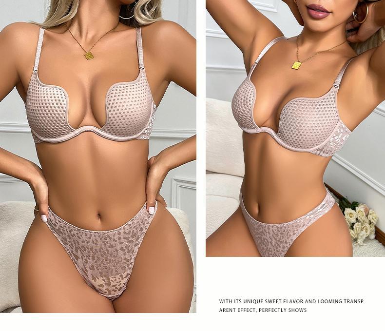 Sexy Lingerie U Leopard Print Backless Push-Up Bra for Large Busts, Minimizing and Anti-Sagging, Large Size Bra
