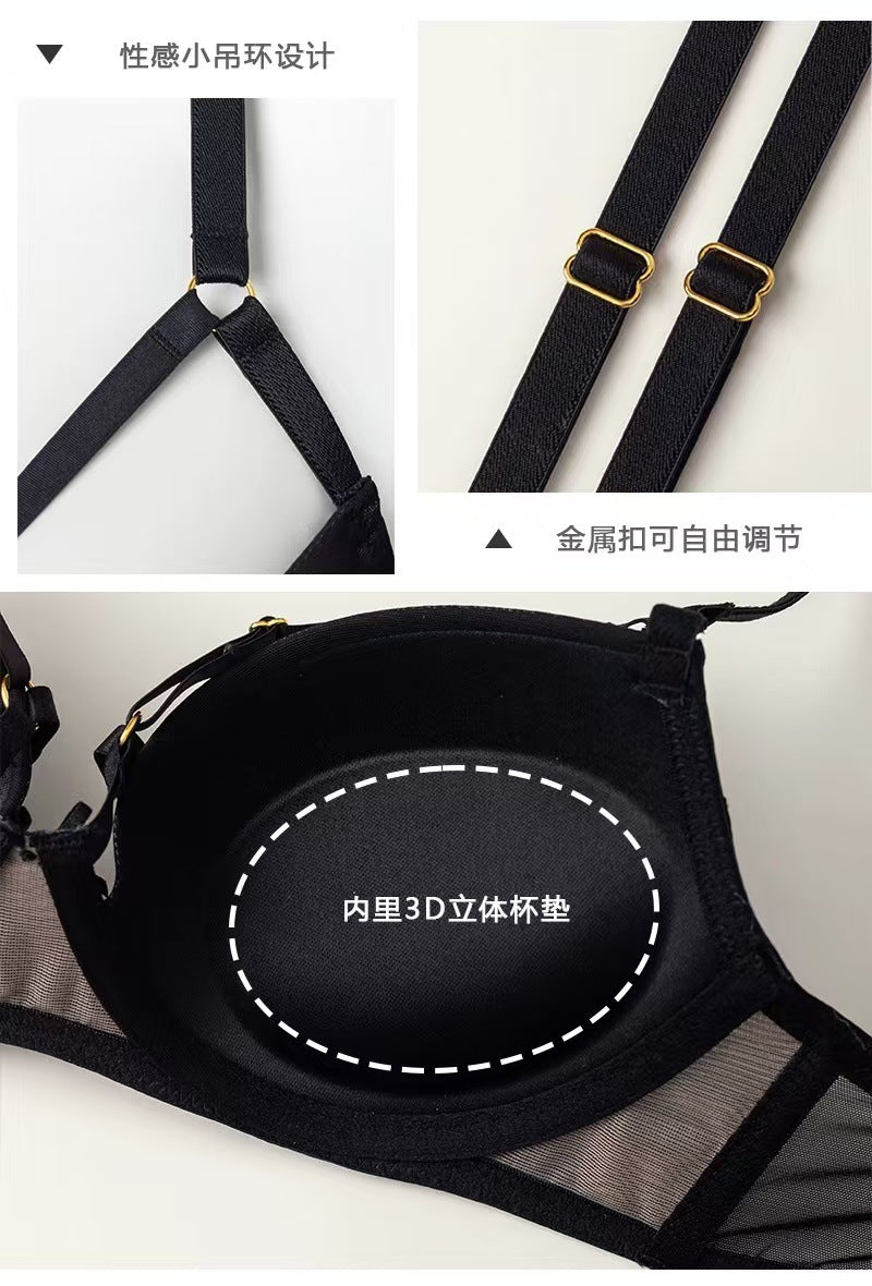 Cross-border new arrival Bra Sexy Lingerie Thin Top Thick Bottom Bra Strap Push-Up Gathered Bra Women's Suit