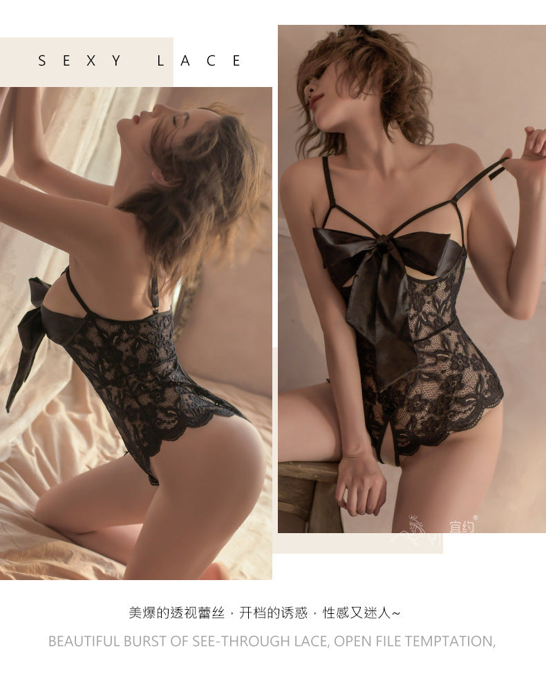 Yiyue Sexy Lingerie Lace Temptation Transparent Hollow Sexy Bodysuit Women Hot Open Crotch Uniform Set8259