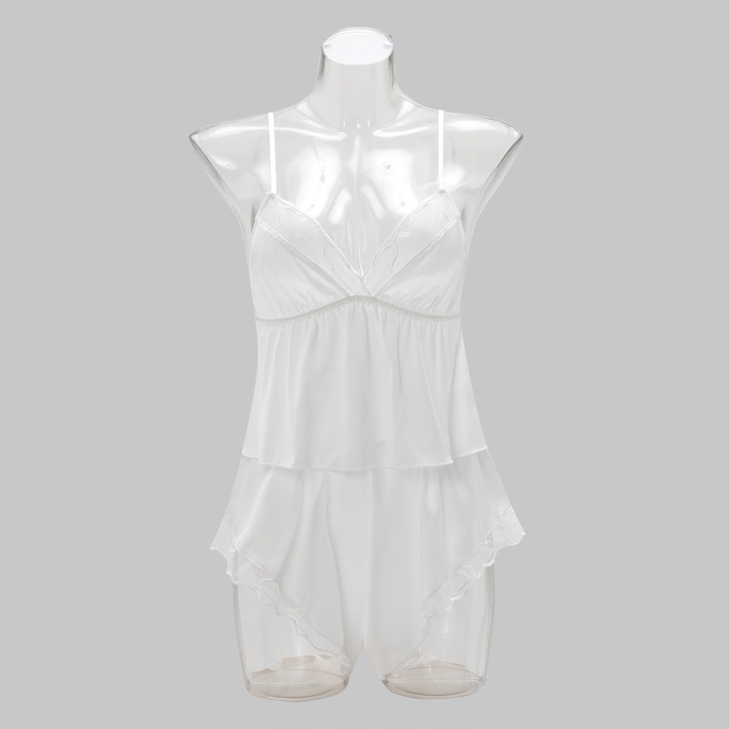 Foreign Trade Cross-Border Sexy Satin Nightdress Summer Thin Style V Comfortable Lace Pajama Set with Camisole and Shorts