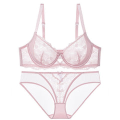 European and American Sexy Lace Lingerie for Women, French Style Ultra-Thin See-Through Plus Size Lingerie, Large Bust Minimizer, Anti-Sagging Bra Set