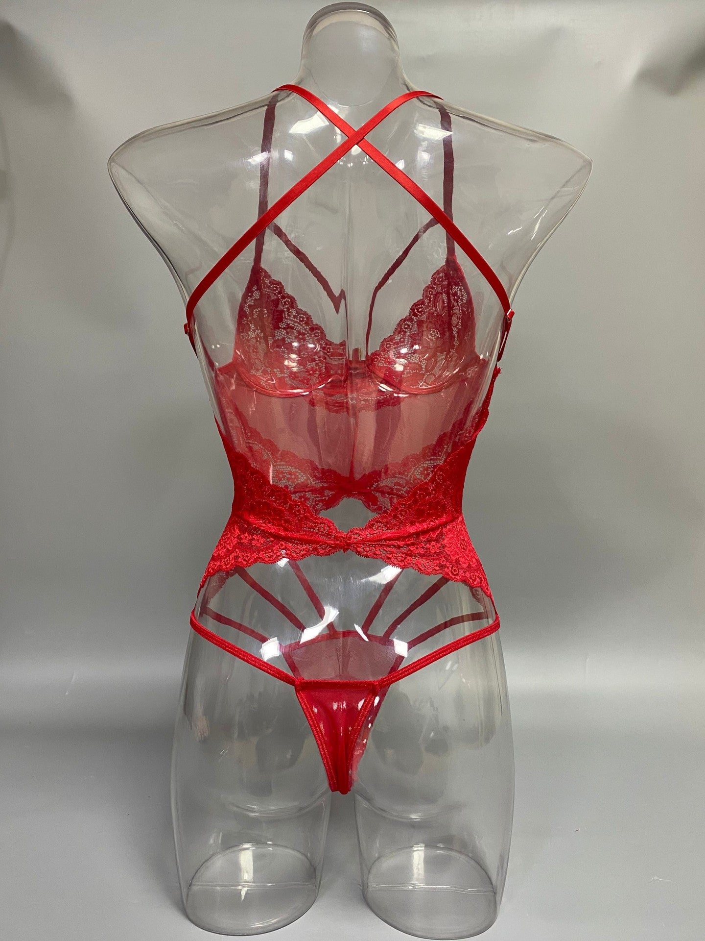 2022Cross-Border New Style Foreign Trade European and American Sexy Women Lace Mesh Splicing Bodysuit Lingerie Set In Stock