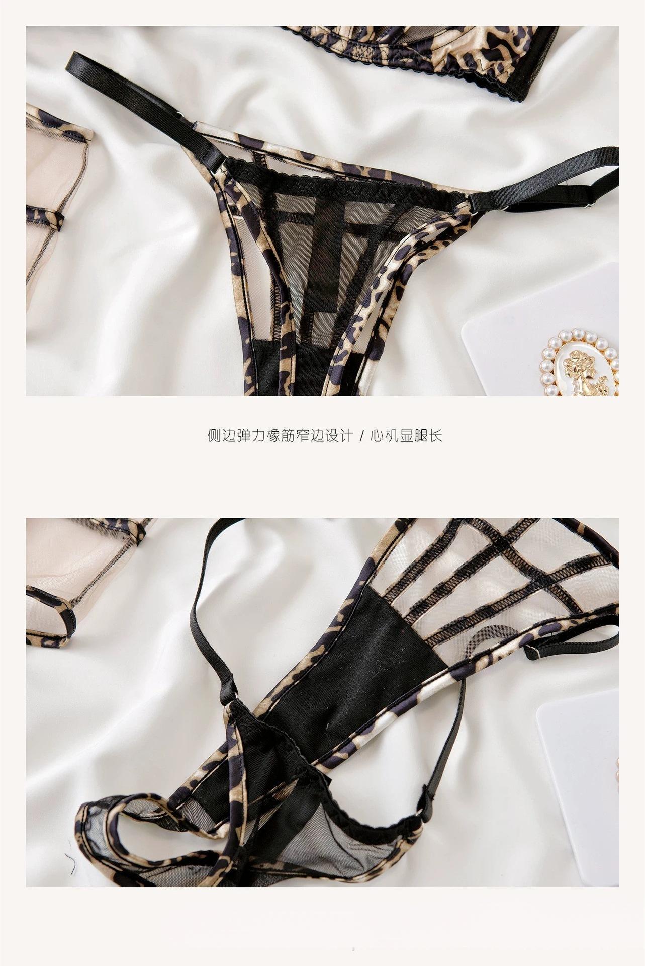 Cross-Border Sexy Lingerie Ultra-Thin See-Through Mesh French Lingerie Big Chest Minimizer Anti-Sagging Erotic Lingerie Three-Piece Set