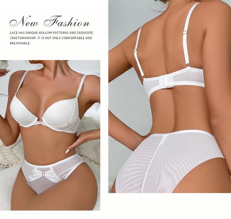 Cross-Border European and American Style French Bra for Women, Mesh Smooth Lace Sexy Lingerie, Large Bust Minimizer, Anti-Sagging Bra Set
