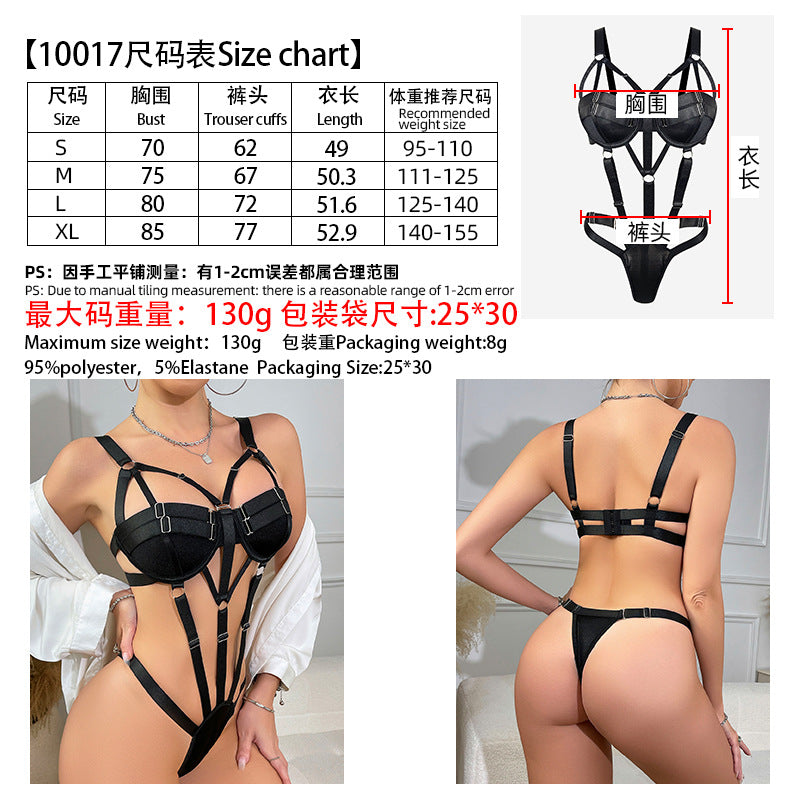 SM European and American Style Sexy Lingerie Three-Point Style AliExpress Cross-Border New Lace-Up Hollow Out Patchwork Sexy Lingerie Set